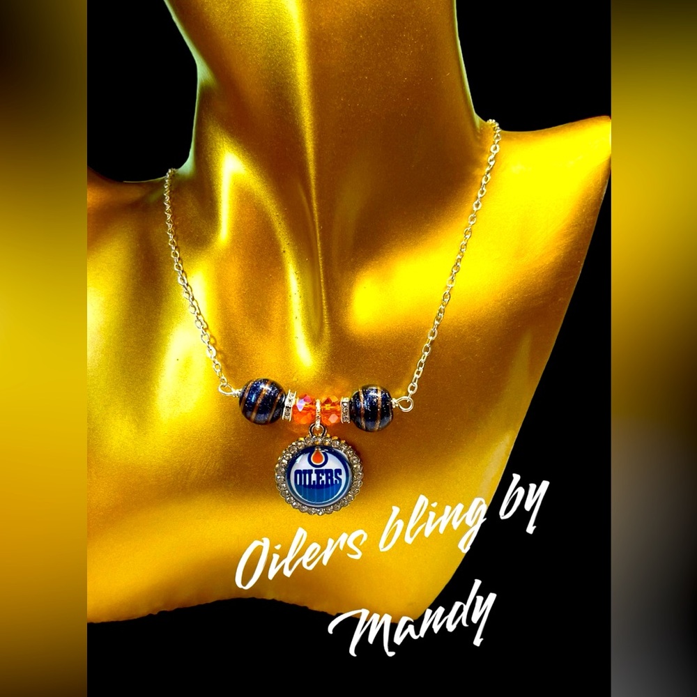 Oilers hockey love - bling and sparkle necklace